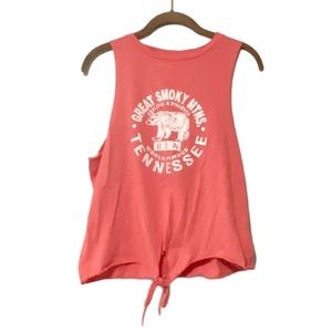 LAGACI Smoky Mountains Bear Tank Top with Tie Front Pink Size Large